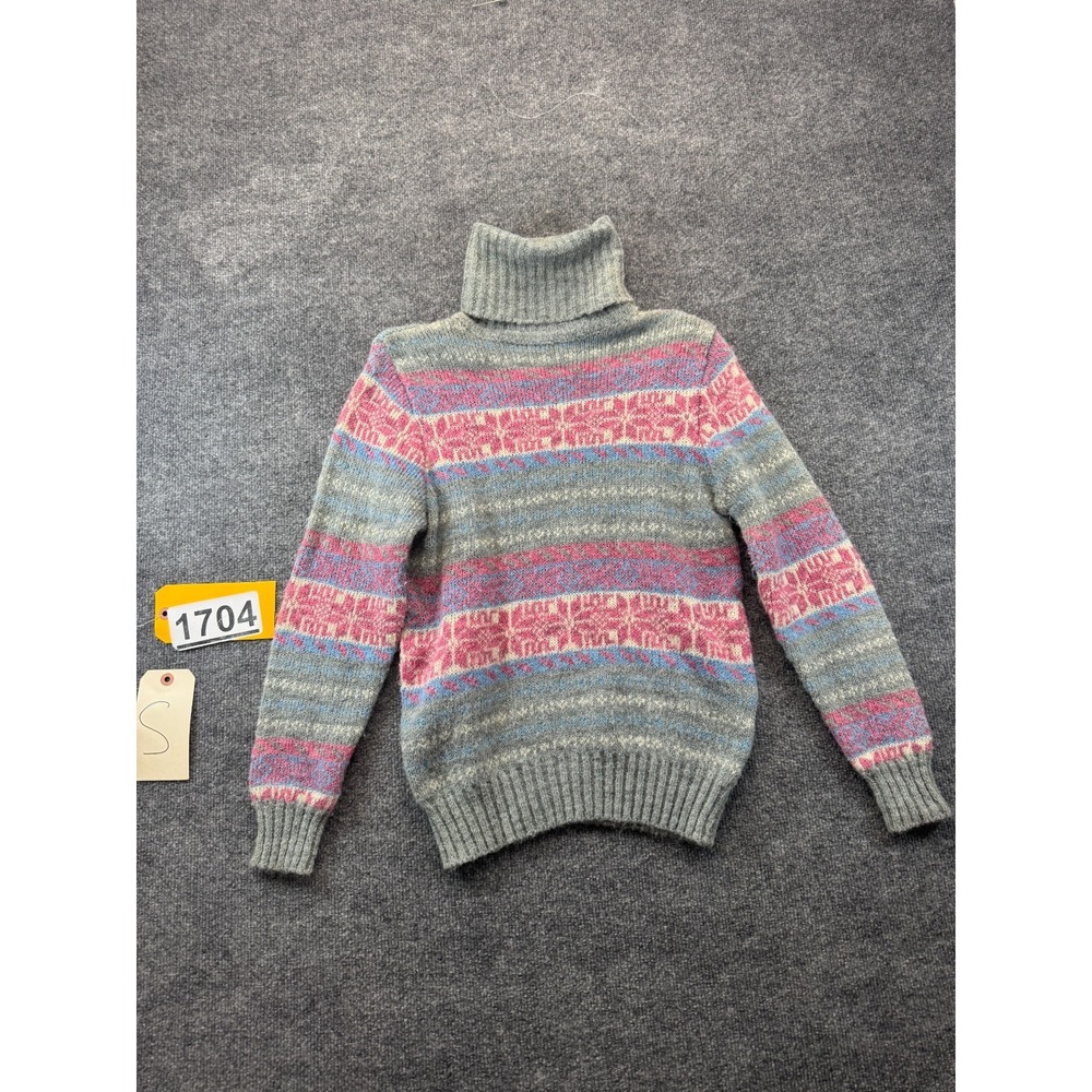 Vintage Marella Turtleneck Sweater Womens Small Gray Pink Fair Isle Nordic Knit